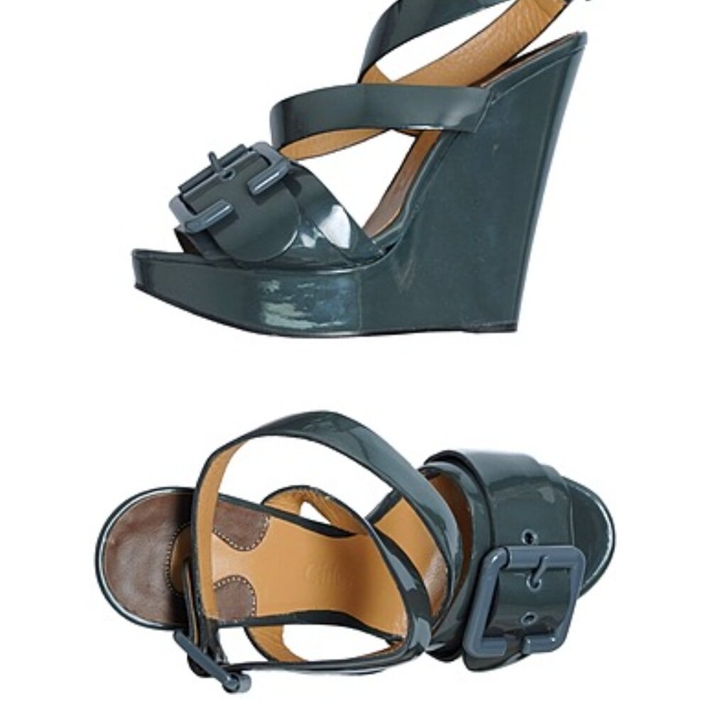 Chloe Wedge Leather Sandals,  IT Sz 39.5